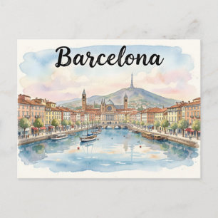 Postal arte de acuarela de Barcelona