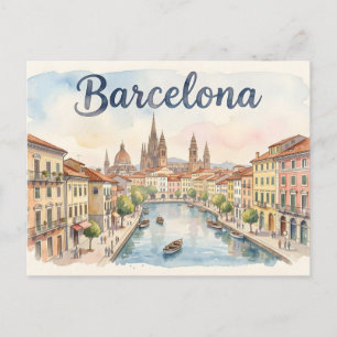 Postal arte de acuarela de Barcelona