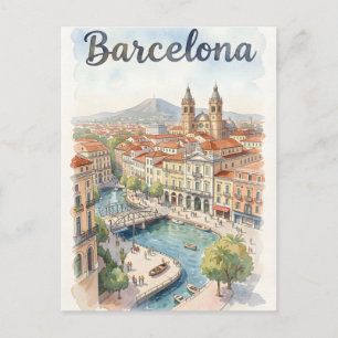 Postal arte de acuarela de Barcelona