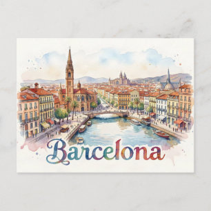 Postal arte de acuarela de Barcelona