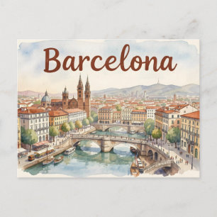 Postal arte de acuarela de Barcelona