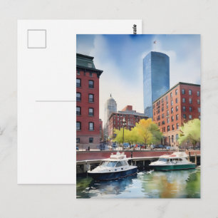 Postal arte de acuarela de Boston