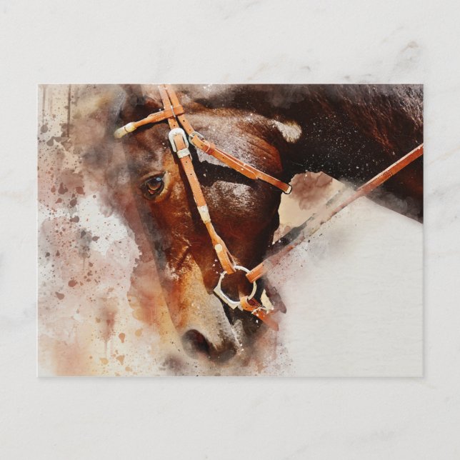 Postal Arte de acuarela de caballo  (Anverso)