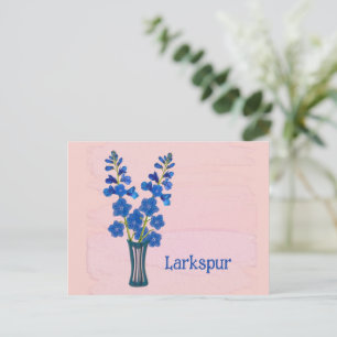 Postal Arte de acuarela de Delphinium espuela de caballer