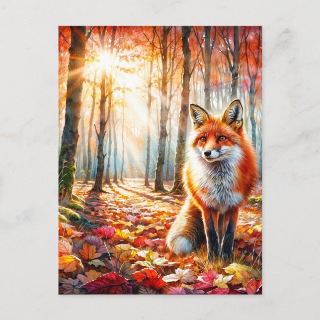Postal Arte de acuarela de Fox de otoño (Anverso)