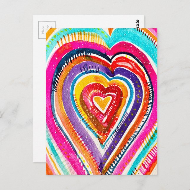 Postal Arte de acuarela de Heart Boho (Anverso / Reverso)