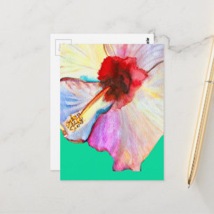 Postal arte de acuarela de hibisco de verano