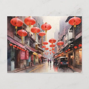 Postal arte de acuarela de Hong Kong