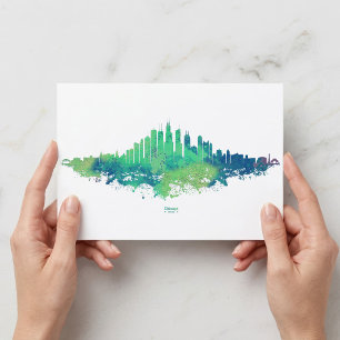 Postal Arte de Acuarela de la Ciudad del Horizonte de Chi