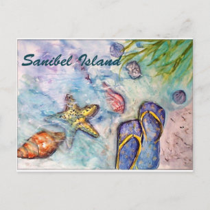Postal Arte de acuarela de la isla de Sanibel en Florida