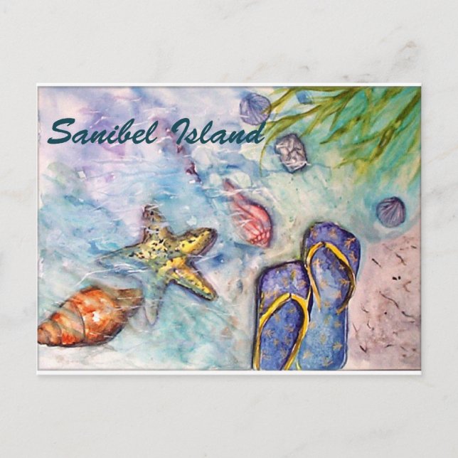 Postal Arte de acuarela de la isla de Sanibel en Florida (Anverso)