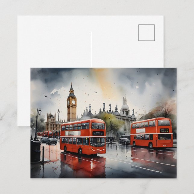 Postal Arte de acuarela de Londres  (Anverso / Reverso)