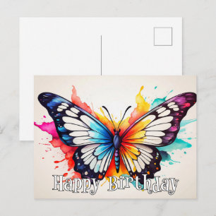 Postal Arte de Acuarela de Mariposa Colorida de Cumpleaño