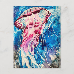 Postal Arte de acuarela de medusas en el océano