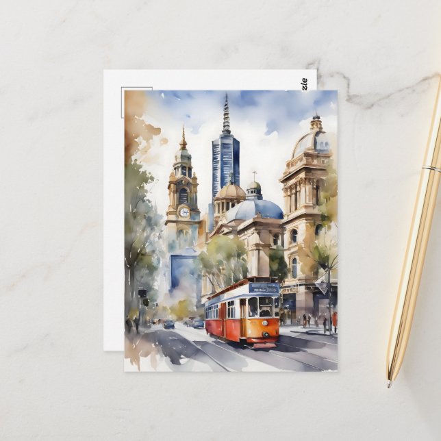 Postal arte de acuarela de Melbourne (Anverso/Reverso In Situ)