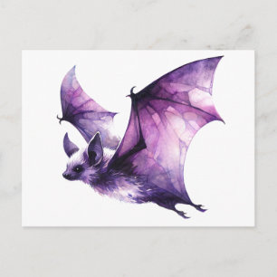Postal Arte de Acuarela de Murciélago Morado Volando