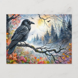 Postal Arte de acuarela de otoño en Raven