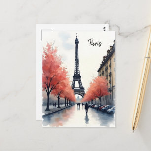 Postal arte de acuarela de París