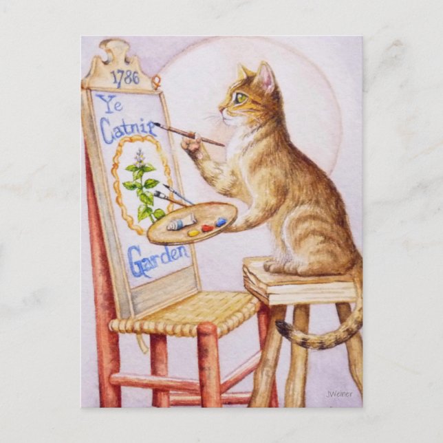 Postal Arte de acuarela de pintura de gatos de tabby marr (Anverso)