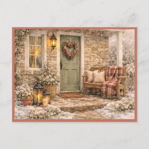 Postal Arte de Acuarela de Pórtico de San Valentín de Feb