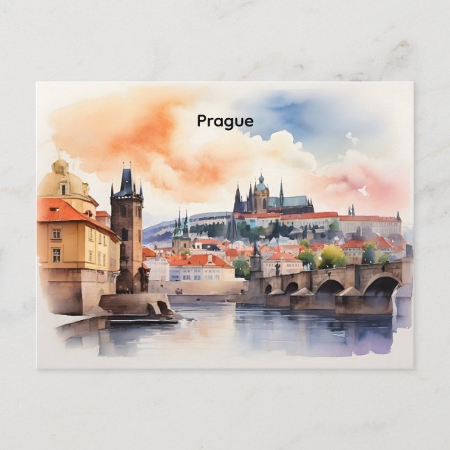 Postal arte de acuarela de Praga (Anverso)