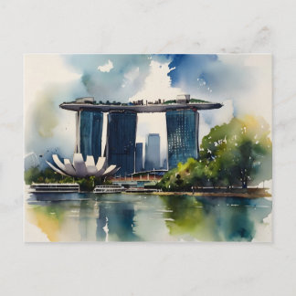 Postal arte de acuarela de Singapur