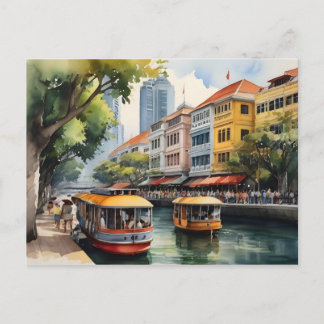 Postal arte de acuarela de Singapur