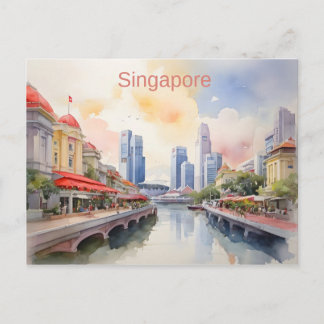 Postal arte de acuarela de Singapur