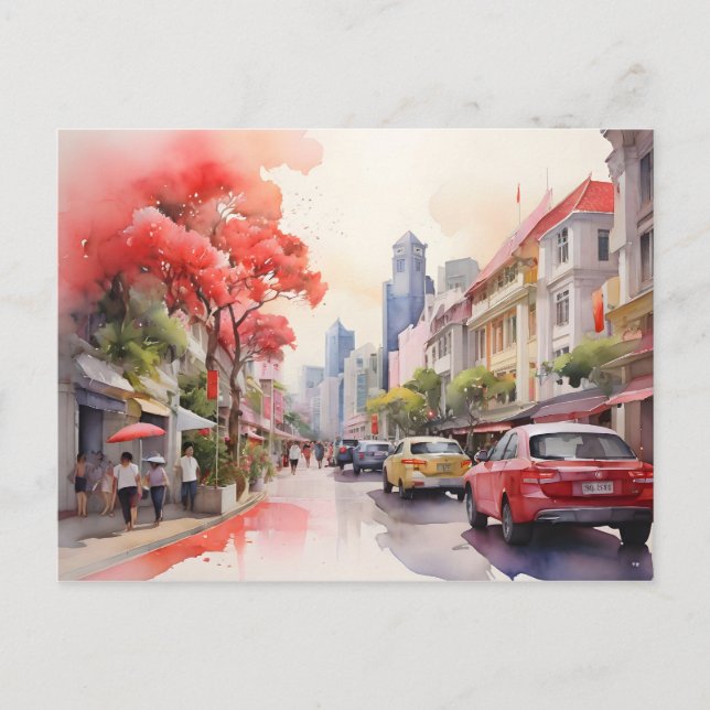 Postal arte de acuarela de Singapur (Anverso)