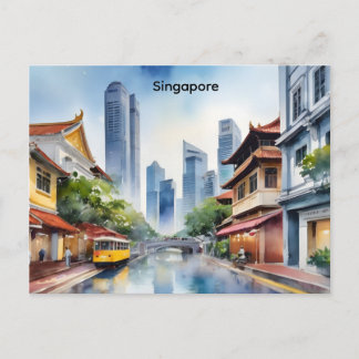 Postal arte de acuarela de Singapur
