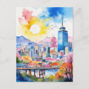 Postal Arte de acuarela de viaje de Corea del Sur