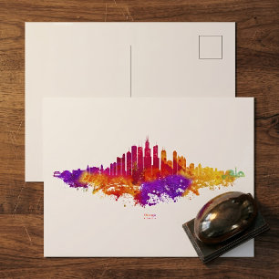 Postal Arte de Acuarela del Horizonte de Chicago sobre Fo