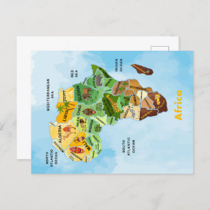 Postal Arte de acuarela en Africa Map