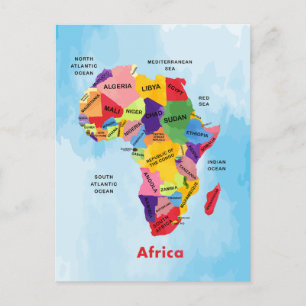 Postal Arte de acuarela en Africa Map