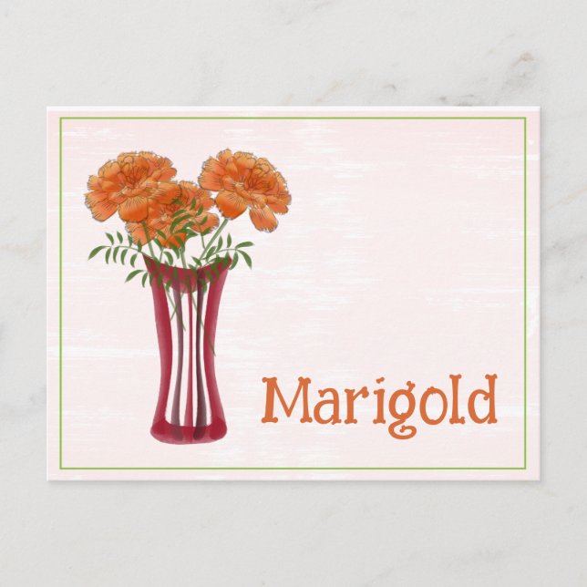 Postal Arte de Acuarela Flor de Marigold Cumpleaños de Oc (Anverso)