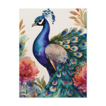 Arte de acuarela floral de pavo real