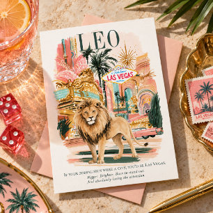 Postal Arte de Acuarela León Zodíaco Las Vegas