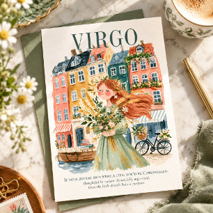 Postal Arte de Acuarela y Gouache Virgo Zodiaco Copenhagu
