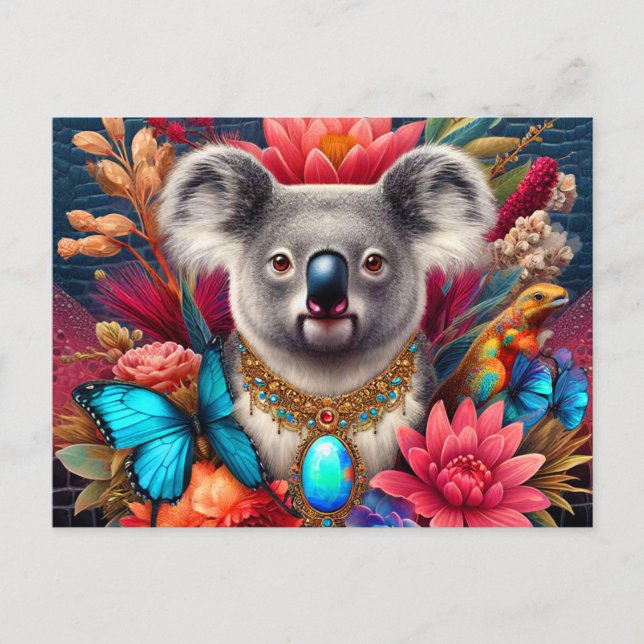 Postal arte de ai con flores de australia de oso koala (Anverso)