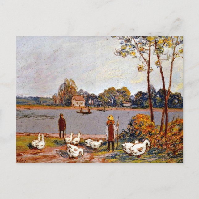 Postal Arte de Alfred Sisley: A orillas del río Loing (Anverso)