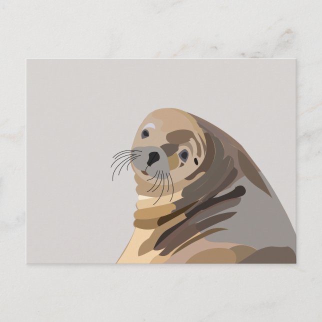 Postal Arte de Animal Lobo Marino (Anverso)