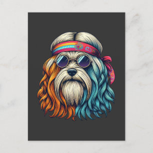 Postal Arte de animales divertidos para perros hippie de 