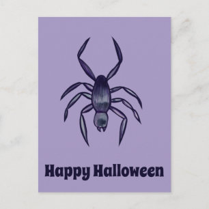 Postal Arte de araña púrpura espeluznante de Halloween