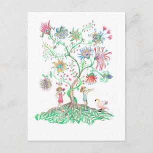 Postal arte de árbol de flores