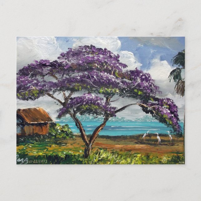 Postal Arte de árbol de jacarandá tropical (Anverso)