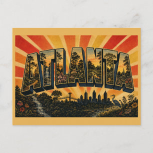 Postal Arte de Atlanta Georgia Ciudad en una cascada de b