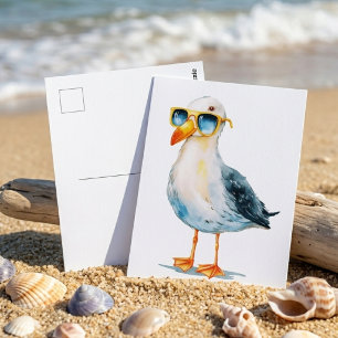 Postal Arte de ave de playa de acuarela de gaviota genial