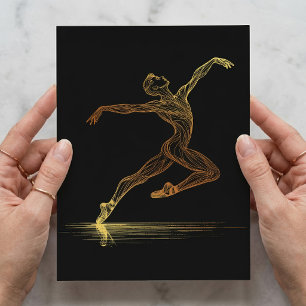Postal Arte de ballet de línea dorada Bailarín elegante I