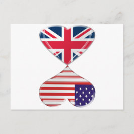 Postal Arte de bandera cardíaca de Reino Unido y Estados 
