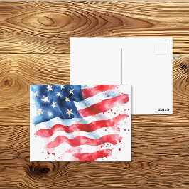Postal Arte de bandera estadounidense en acuarela